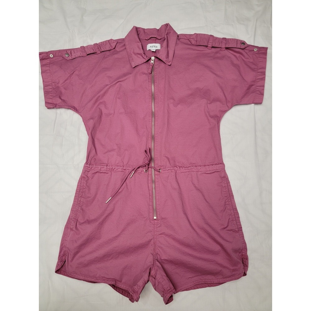 Pistola Shorts Romper Size Small Pink Zip Front Utility Drawstring Pockets - Picture 6 of 13
